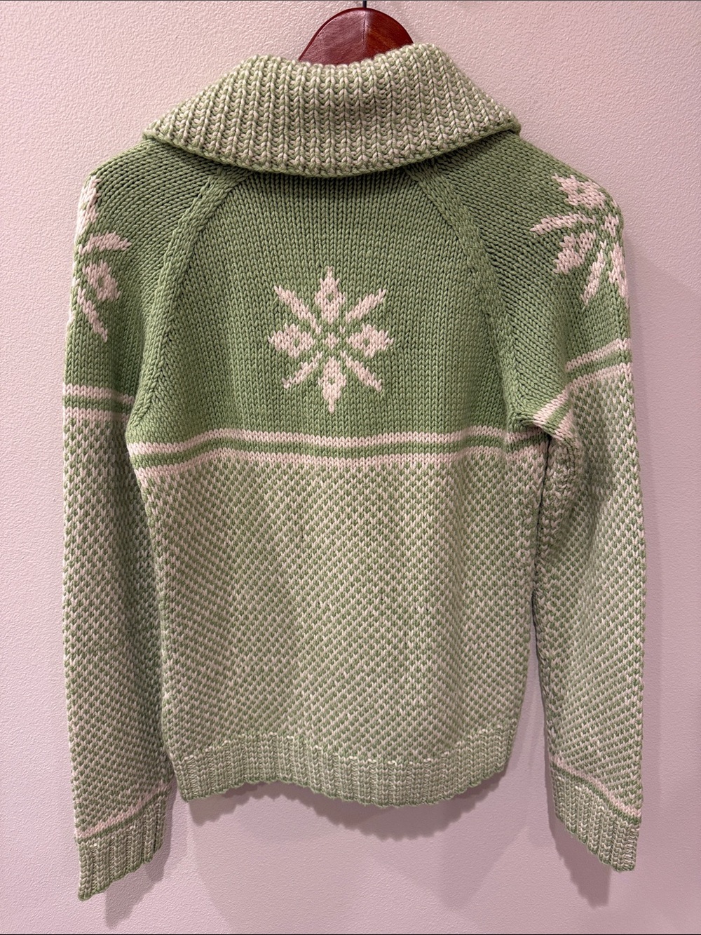 J. Crew Fair Isle Shawl Collar Green Knit Sweater - Picture 2 of 6